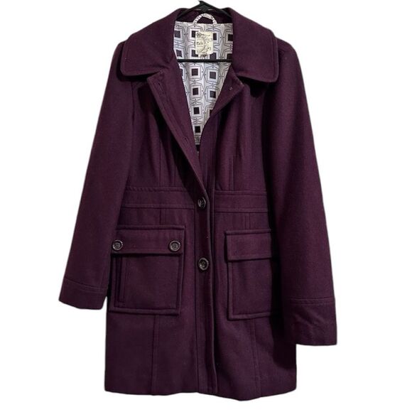 ANTHROPOLOGIE TULLE WOOL BLEND PURPLE HEAVY PEA COAT LARGE - Picture 1 of 10